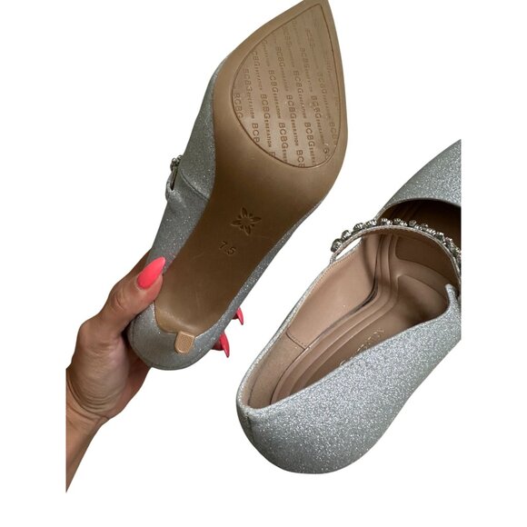 BCBGENERATION Silver Glitter Mary Jane Heels Size 7.5 NEW NWOB - Picture 9 of 9